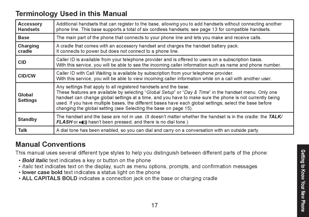 Uniden DECT1580 Series manual Terminology Used in this Manual, Manual Conventions 