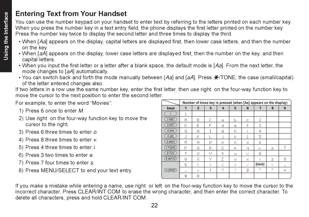 Uniden DECT1580 Series manual Entering Text from Your Handset 