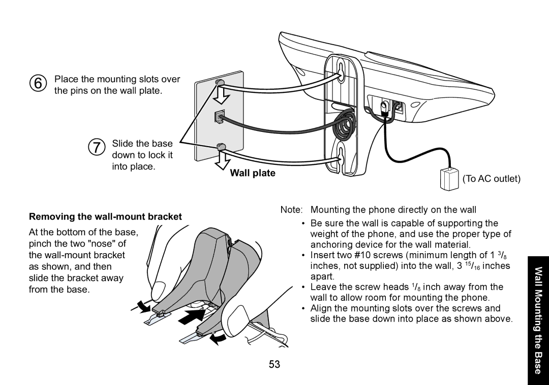 Uniden DECT1580 Series manual Removing the wall-mount bracket 