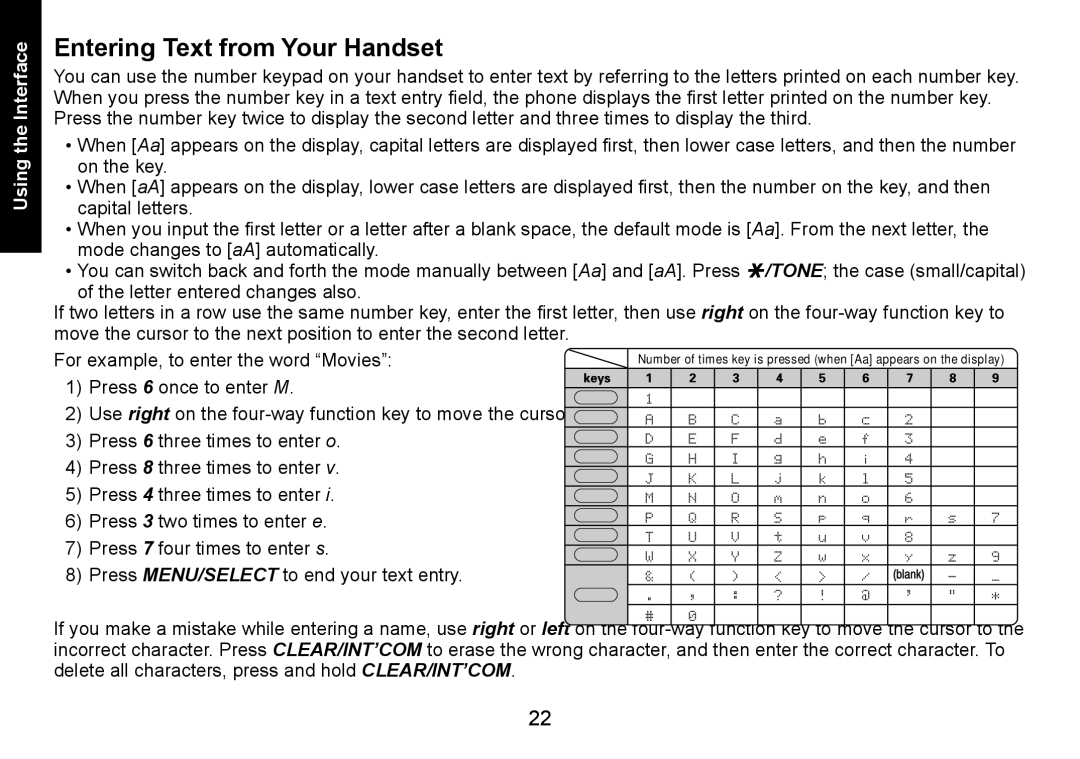 Uniden DECT1580 manual Entering Text from Your Handset 