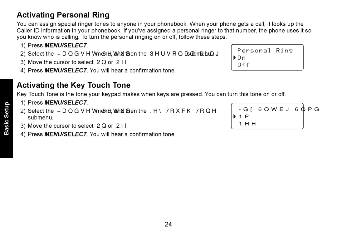 Uniden DECT1580 manual Activating Personal Ring, Activating the Key Touch Tone 