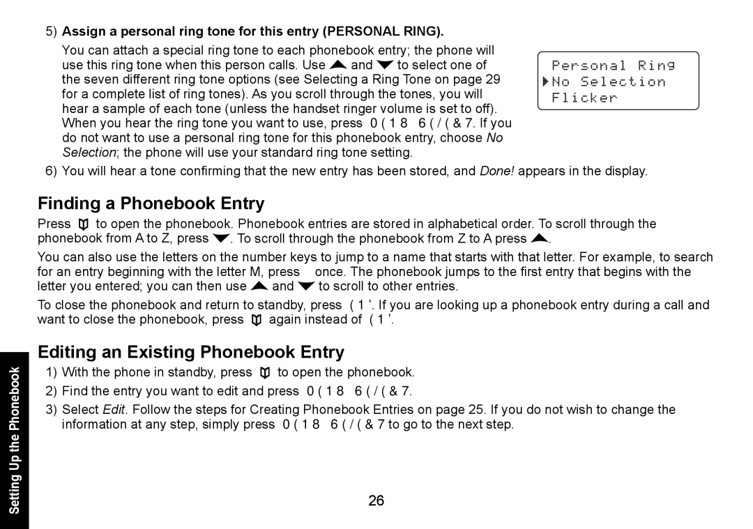 Uniden DECT1580 manual Finding a Phonebook Entry, Editing an Existing Phonebook Entry 