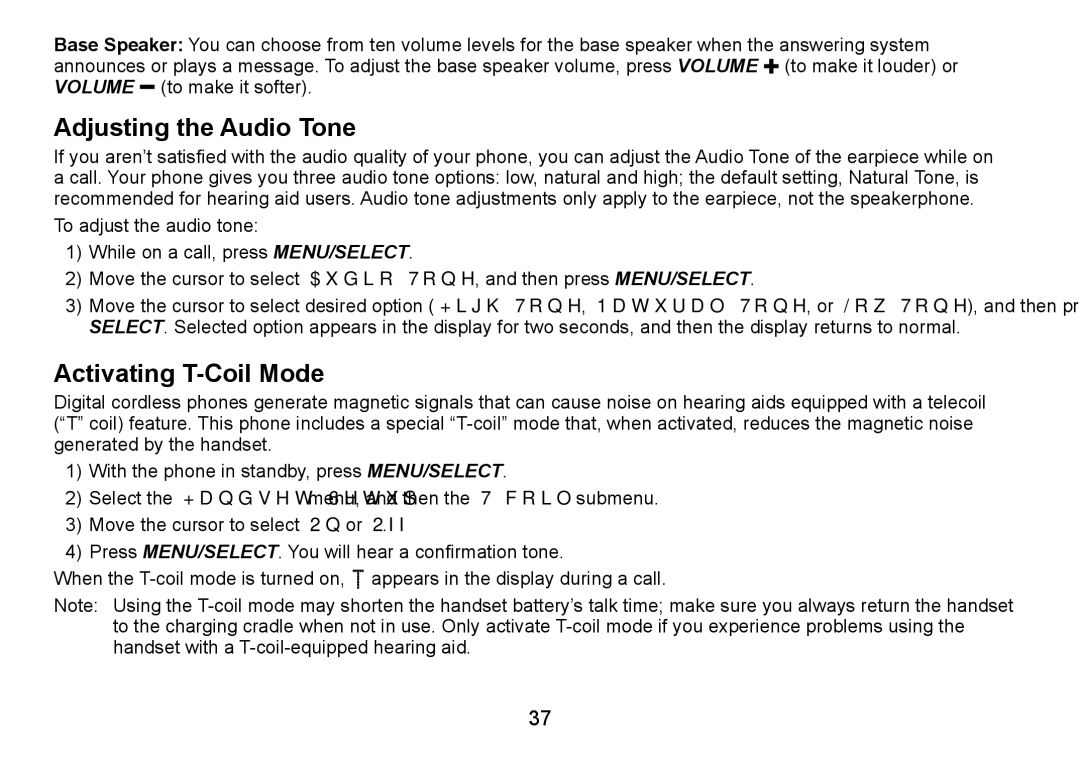 Uniden DECT1580 manual Adjusting the Audio Tone, Activating T-Coil Mode 