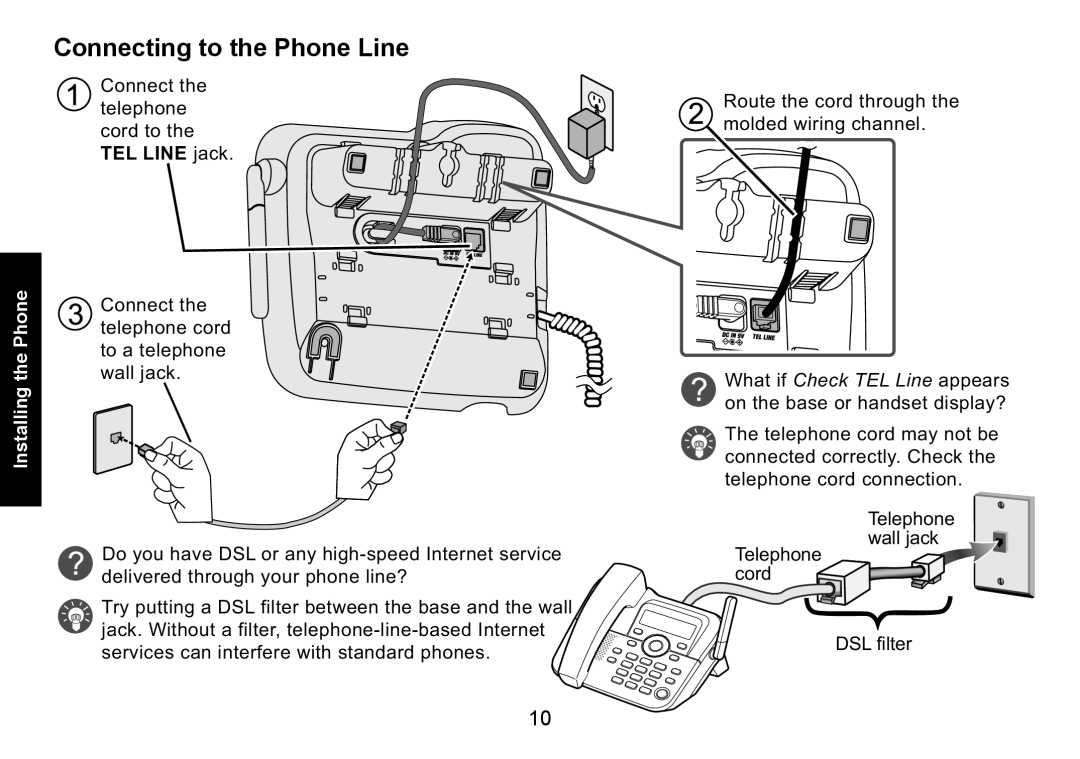 Uniden DECT1588-3 manual Connecting to the Phone Line, Installing 