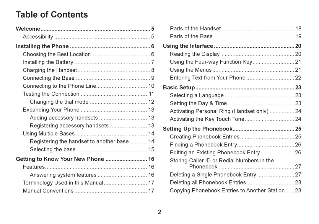 Uniden DECT1588-3 manual Table of Contents 