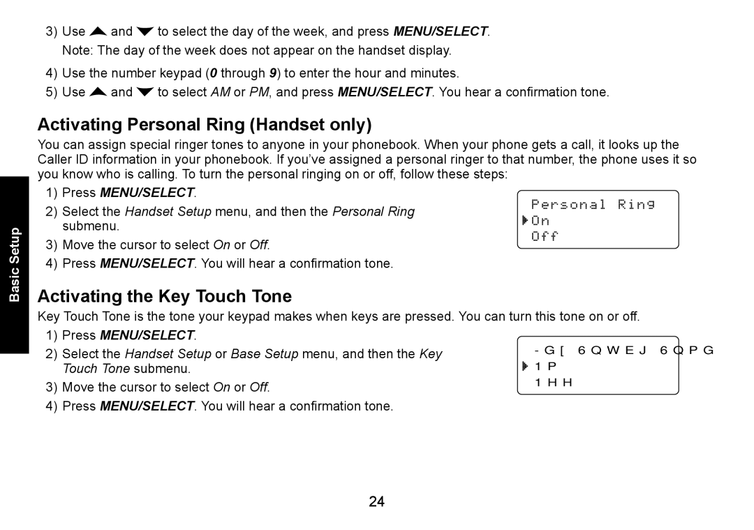 Uniden DECT1588-3 manual Activating Personal Ring Handset only, Activating the Key Touch Tone 