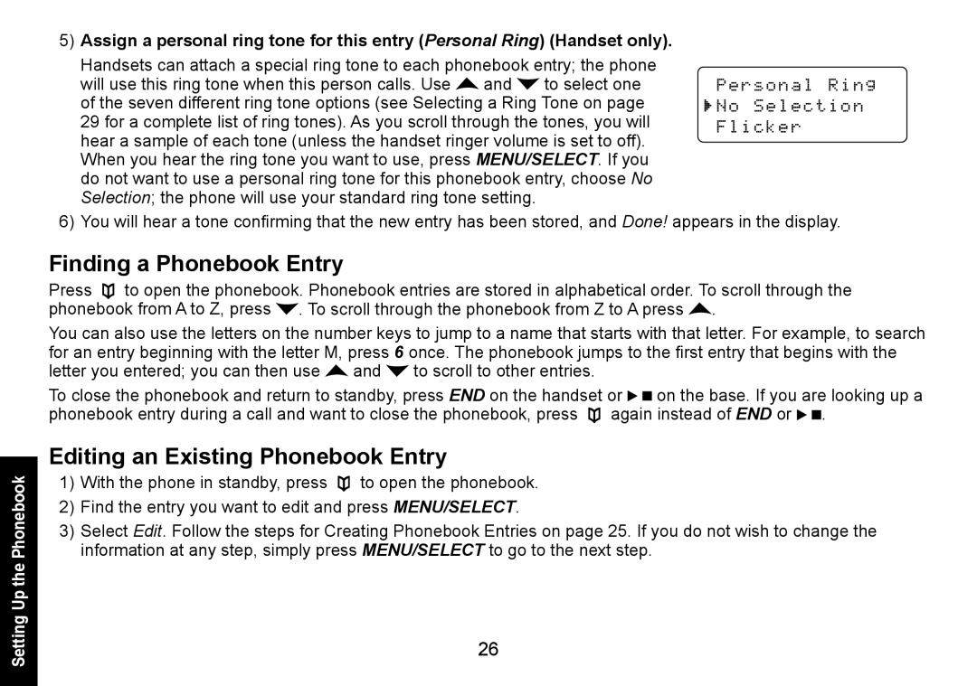 Uniden DECT1588-3 manual Finding a Phonebook Entry, Editing an Existing Phonebook Entry 