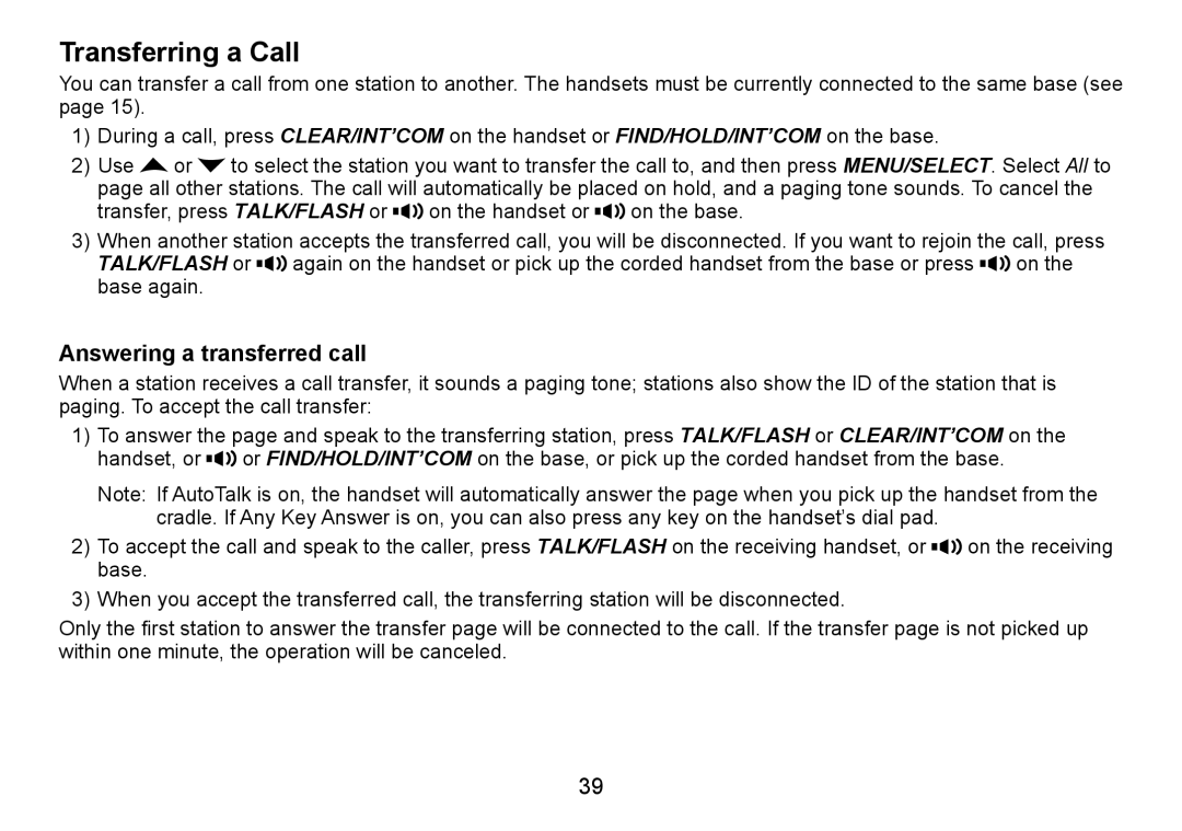 Uniden DECT1588-3 manual Transferring a Call, Answering a transferred call 