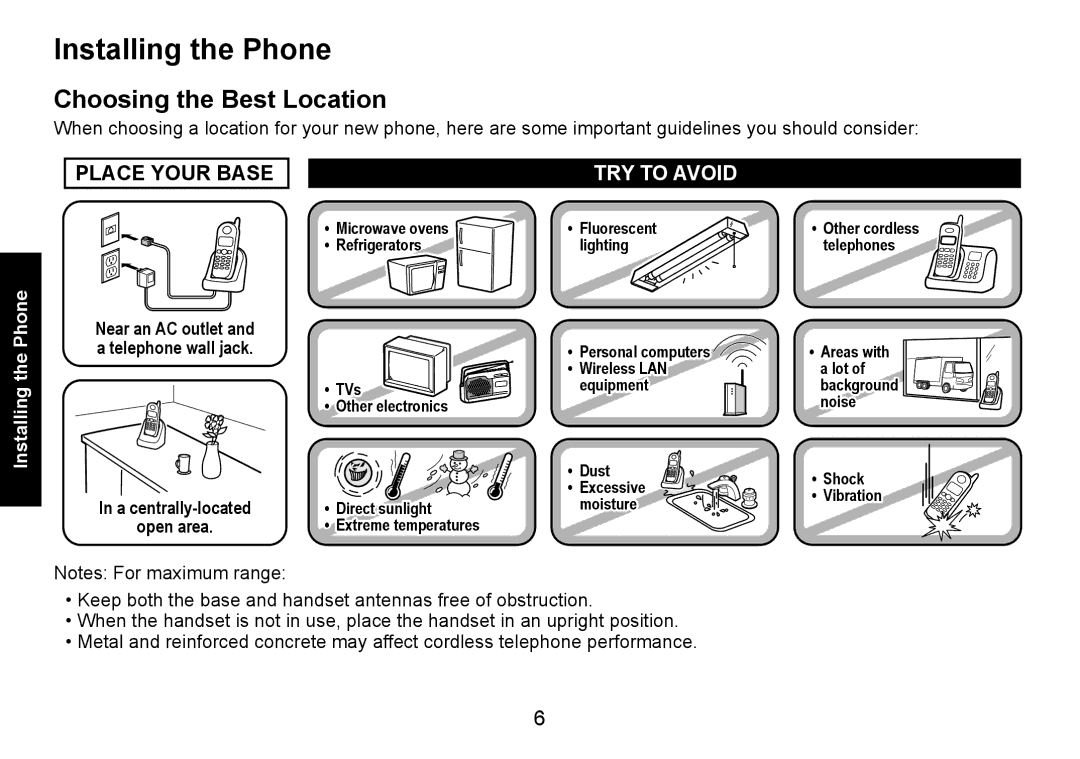 Uniden DECT1588-3 manual Installing the Phone, Choosing the Best Location 