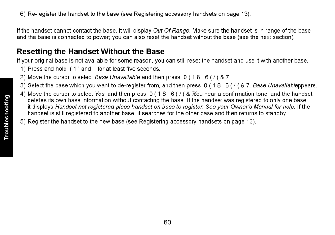 Uniden DECT1588-3 manual Resetting the Handset Without the Base 