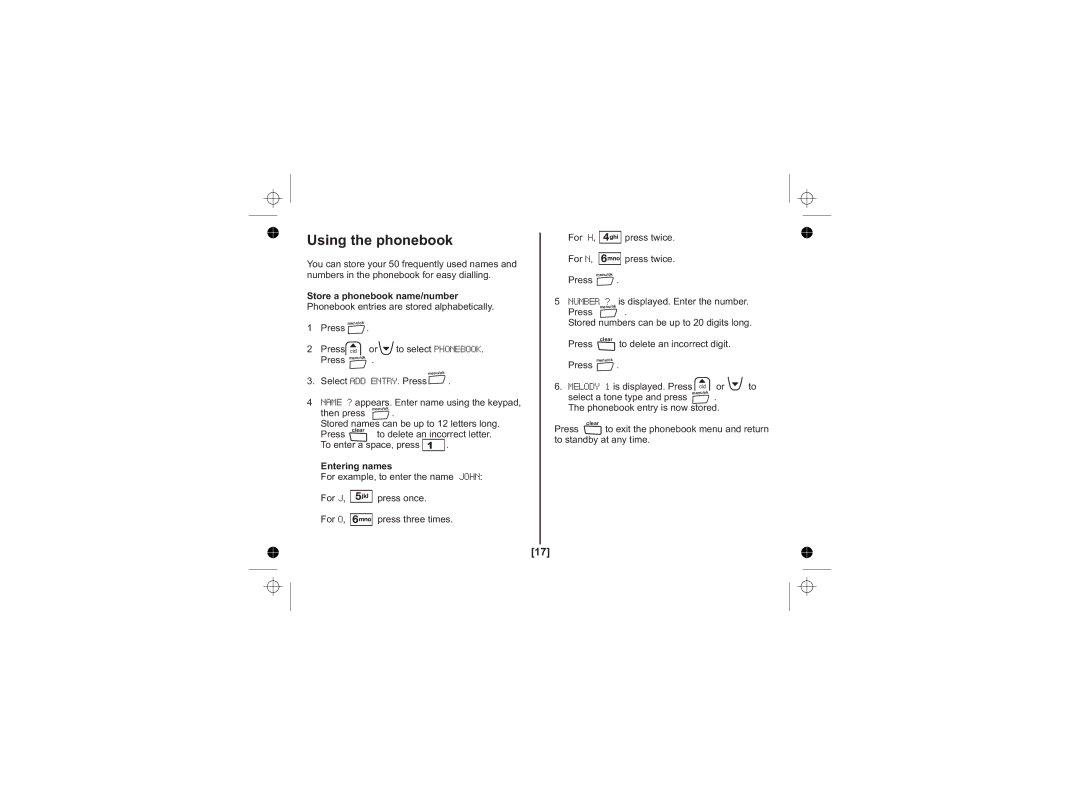 Uniden DECT1725+1, DECT1725+2 owner manual Using the phonebook, Entering names 