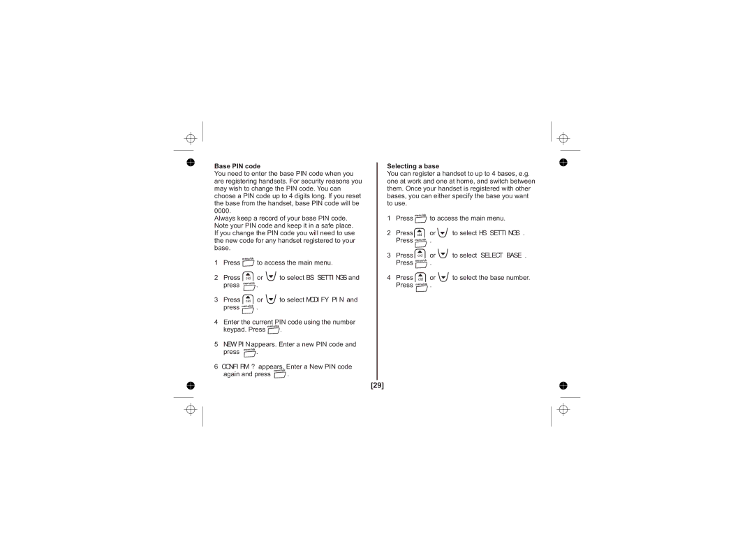 Uniden DECT1725+1, DECT1725+2 owner manual Base PIN code, Selecting a base 