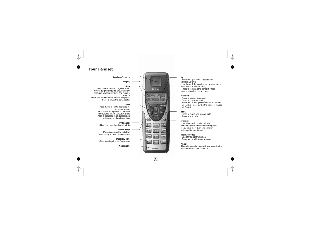 Uniden DECT1725+2, DECT1725+1 owner manual Your Handset 