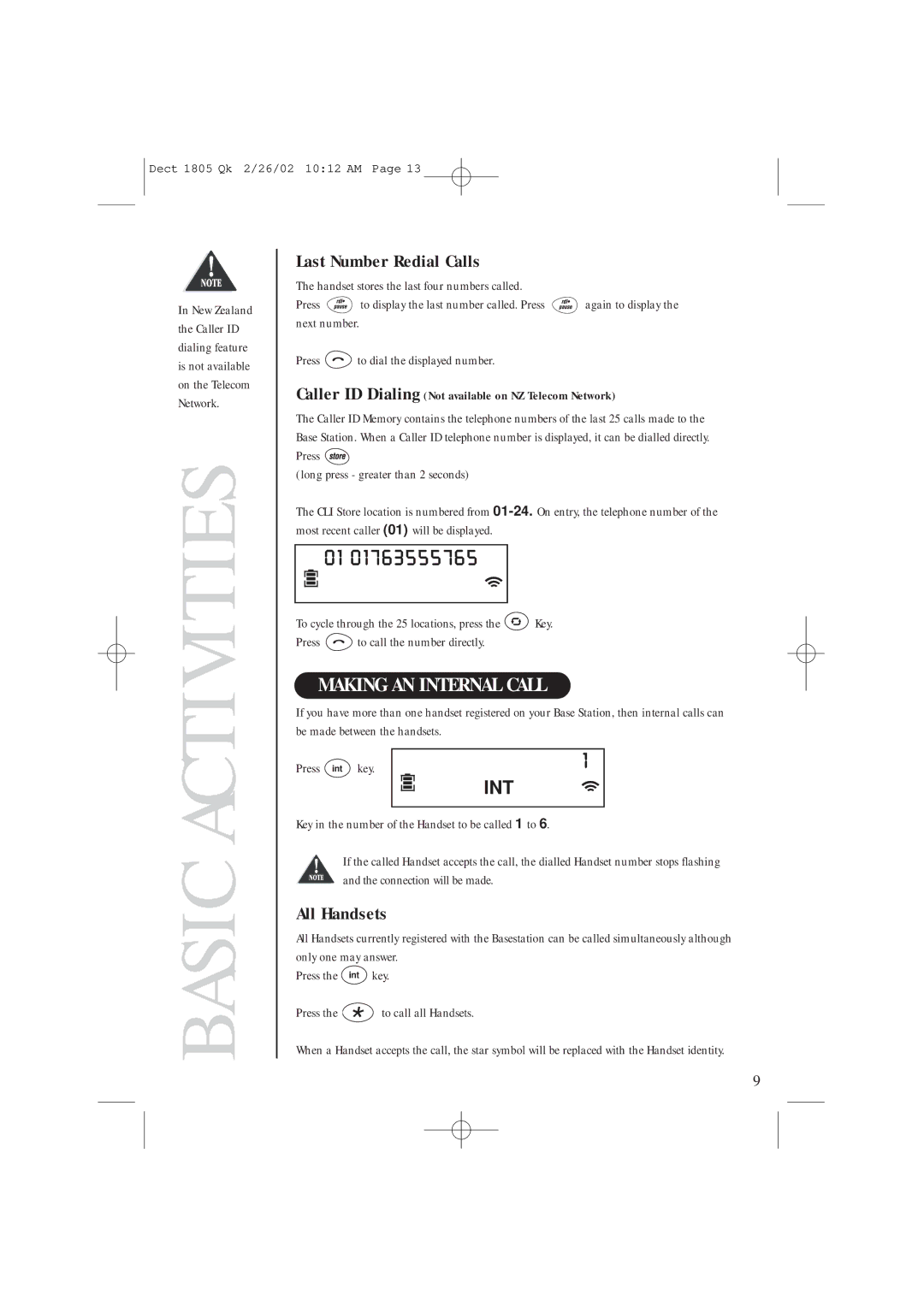 Uniden DECT1805 manual Making AN Internal Call, Last Number Redial Calls, All Handsets 