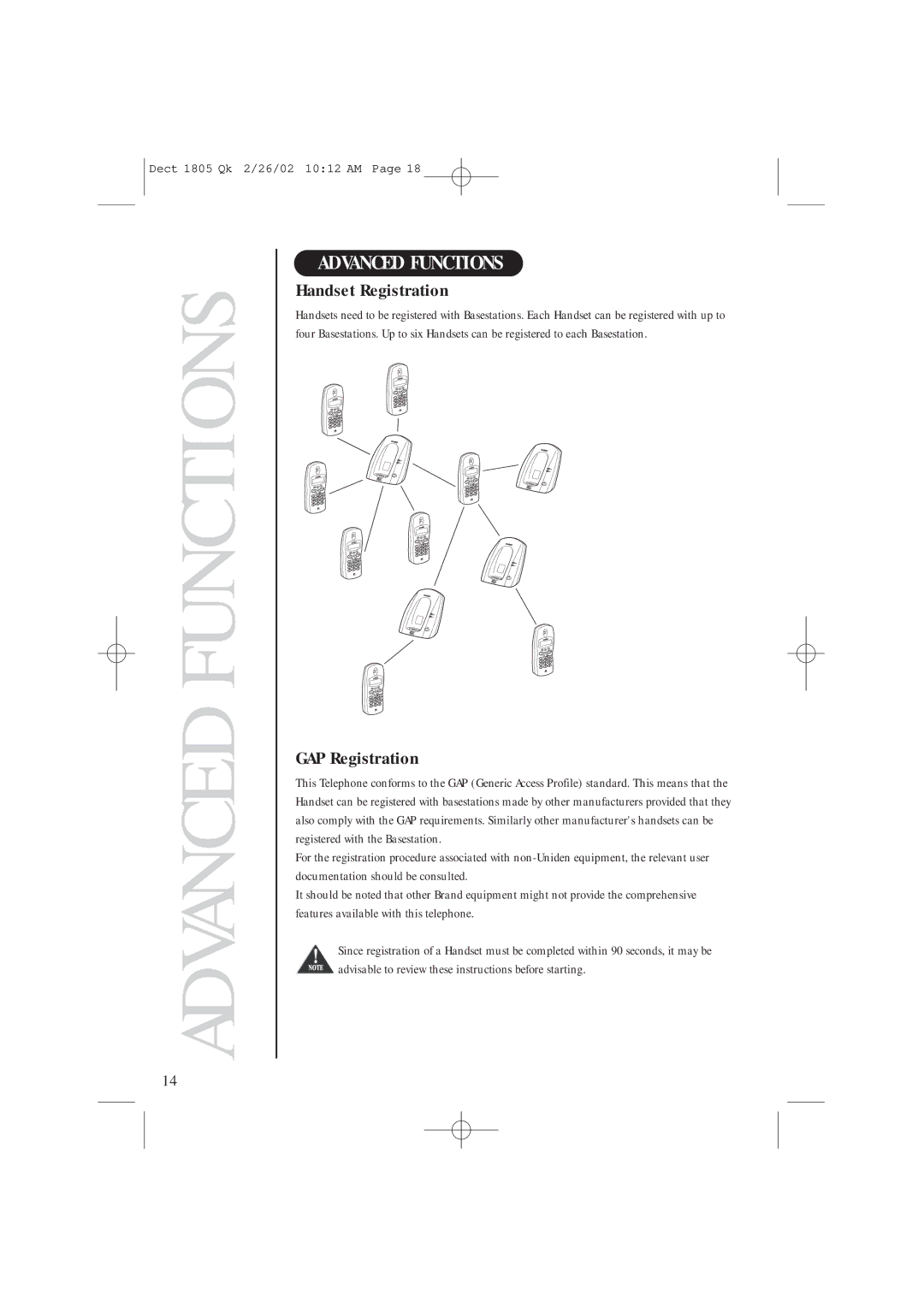 Uniden DECT1805 manual Advanced Functions, Handset Registration, GAP Registration 