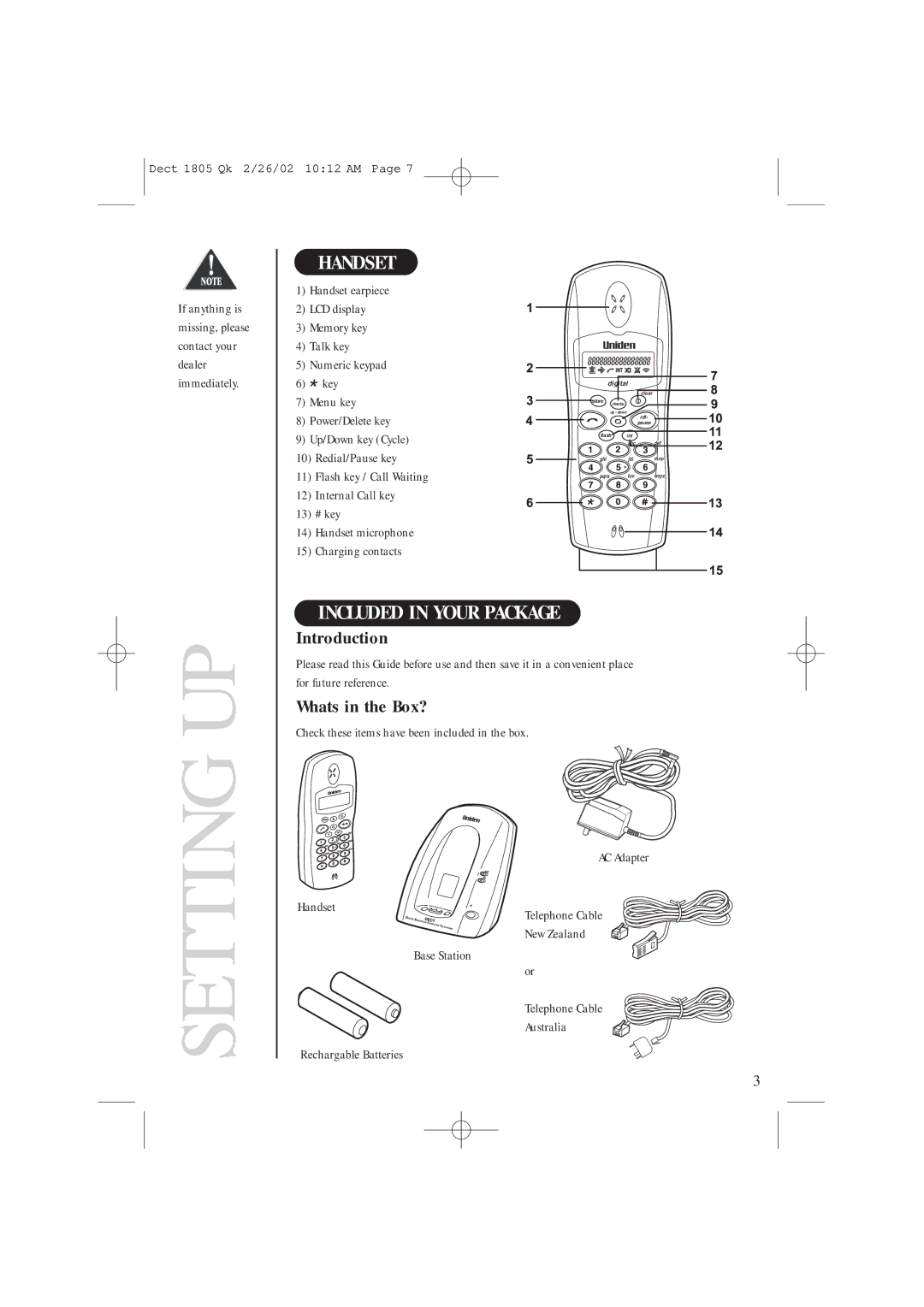 Uniden DECT1805 manual Handset, Included in Your Package, Introduction, Whats in the Box? 