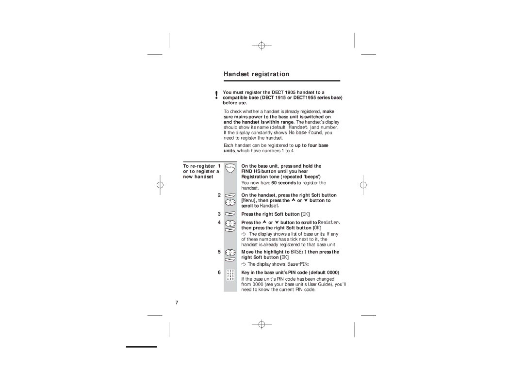 Uniden DECT1905 manual Handset registration 