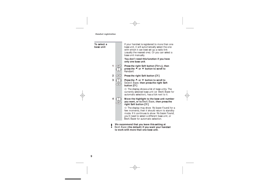 Uniden DECT1905 To select a, With which it can best set up a radio link, Base unit manually, Only one base unit 