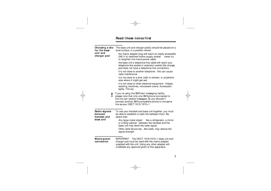 Uniden DECT1915+1 manual Read these notes first 