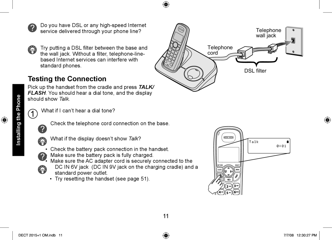 Uniden DECT2015+2, DECT2015+1 manual Testing the Connection 