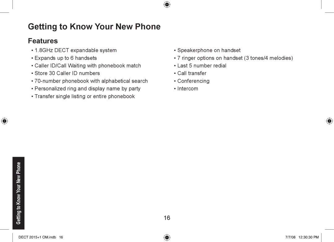 Uniden DECT2015+1, DECT2015+2 manual Getting to Know Your New Phone, Features 
