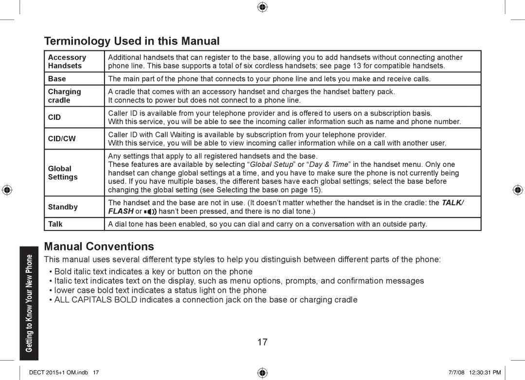 Uniden DECT2015+2, DECT2015+1 manual Terminology Used in this Manual, Manual Conventions 