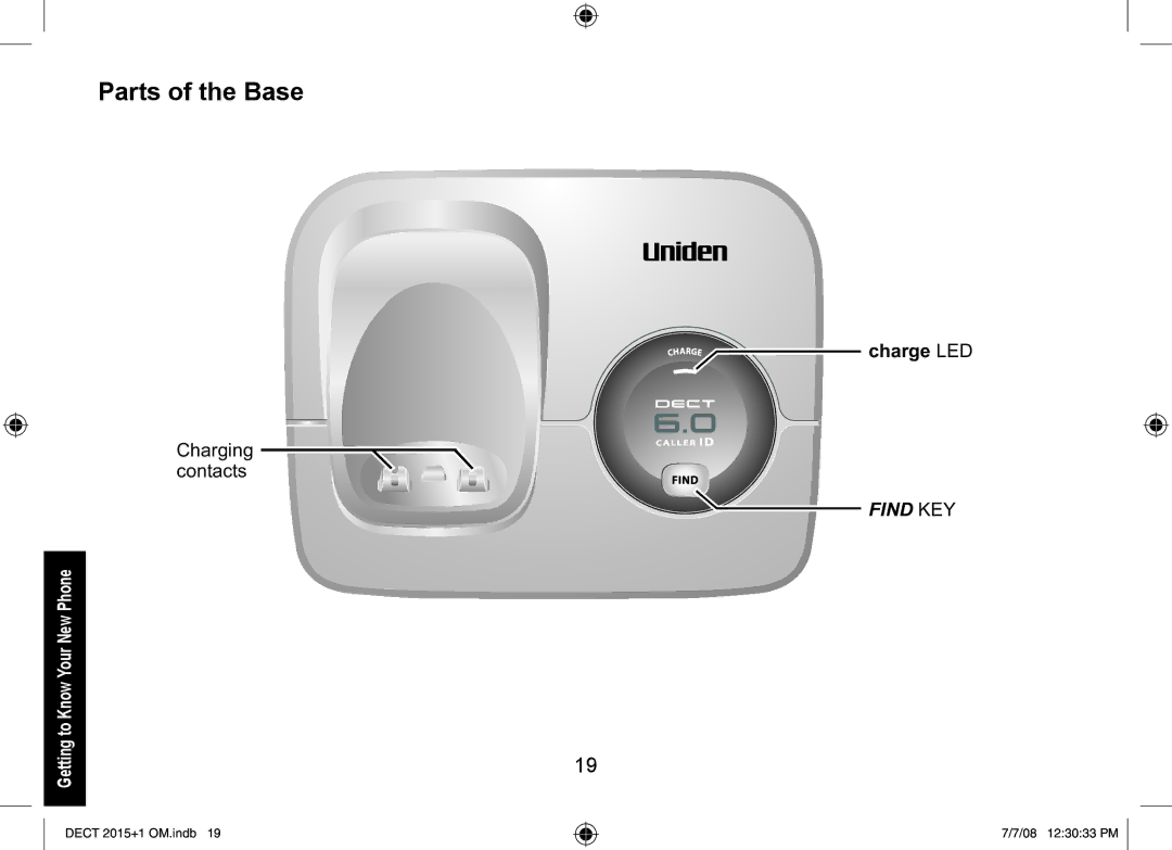 Uniden DECT2015+2, DECT2015+1 manual Parts of the Base, Charge LED 