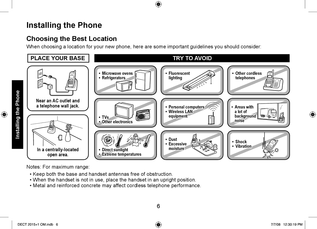 Uniden DECT2015+1, DECT2015+2 manual Installing the Phone, Choosing the Best Location 