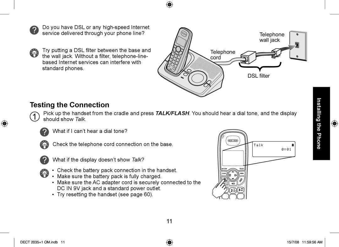 Uniden DECT2035+2, DECT2035+1 manual Testing the Connection 