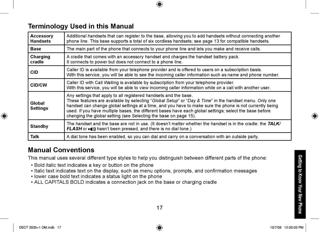 Uniden DECT2035+2, DECT2035+1 manual Terminology Used in this Manual, Manual Conventions 