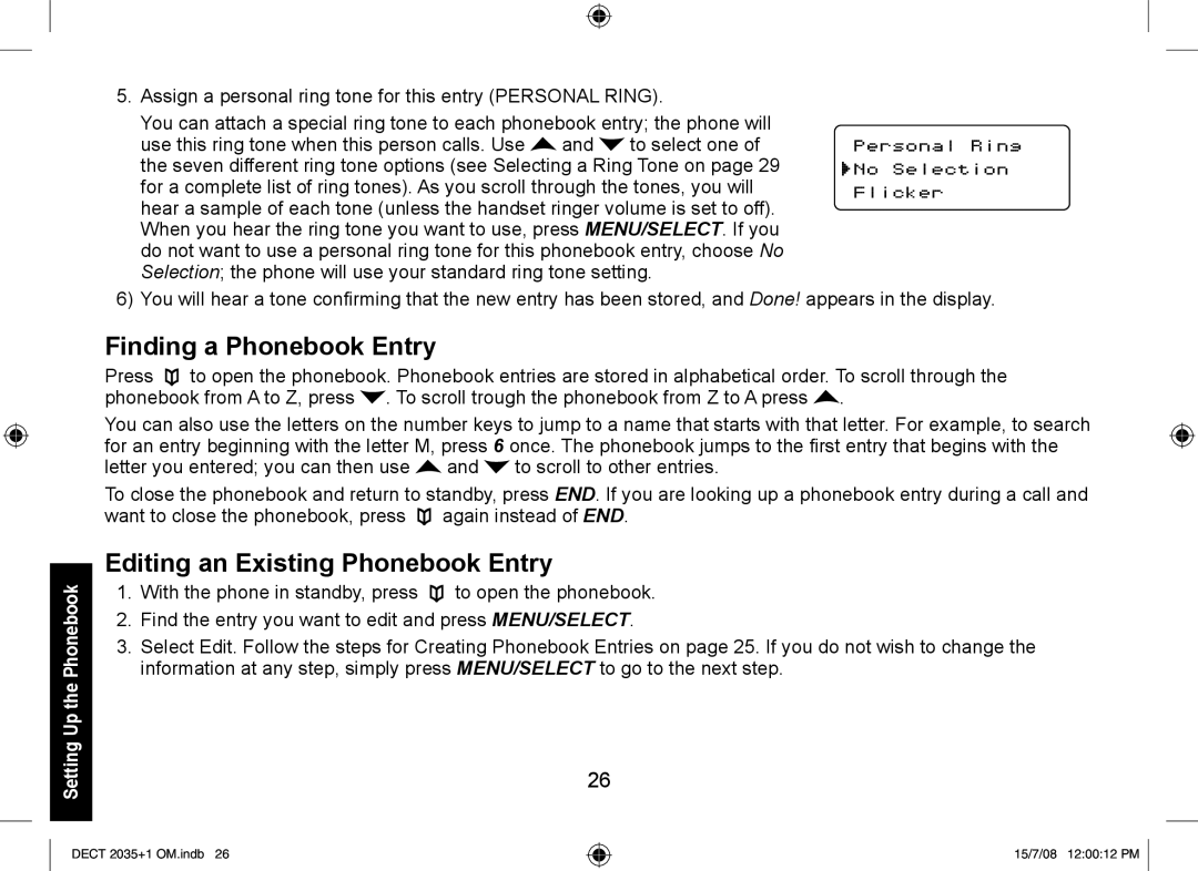 Uniden DECT2035+2, DECT2035+1 manual Finding a Phonebook Entry, Editing an Existing Phonebook Entry 