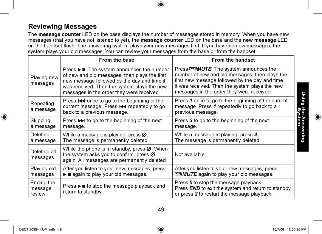 Uniden DECT2035+1, DECT2035+2 manual Reviewing Messages 