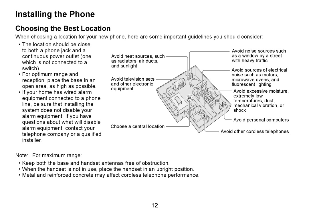 Uniden DECT2060 manual Installing the Phone, Choosing the Best Location 