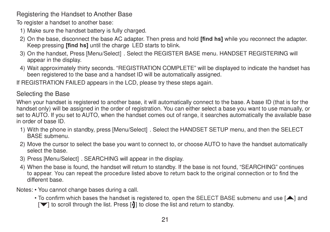 Uniden DECT2060 manual Registering the Handset to Another Base, Selecting the Base 