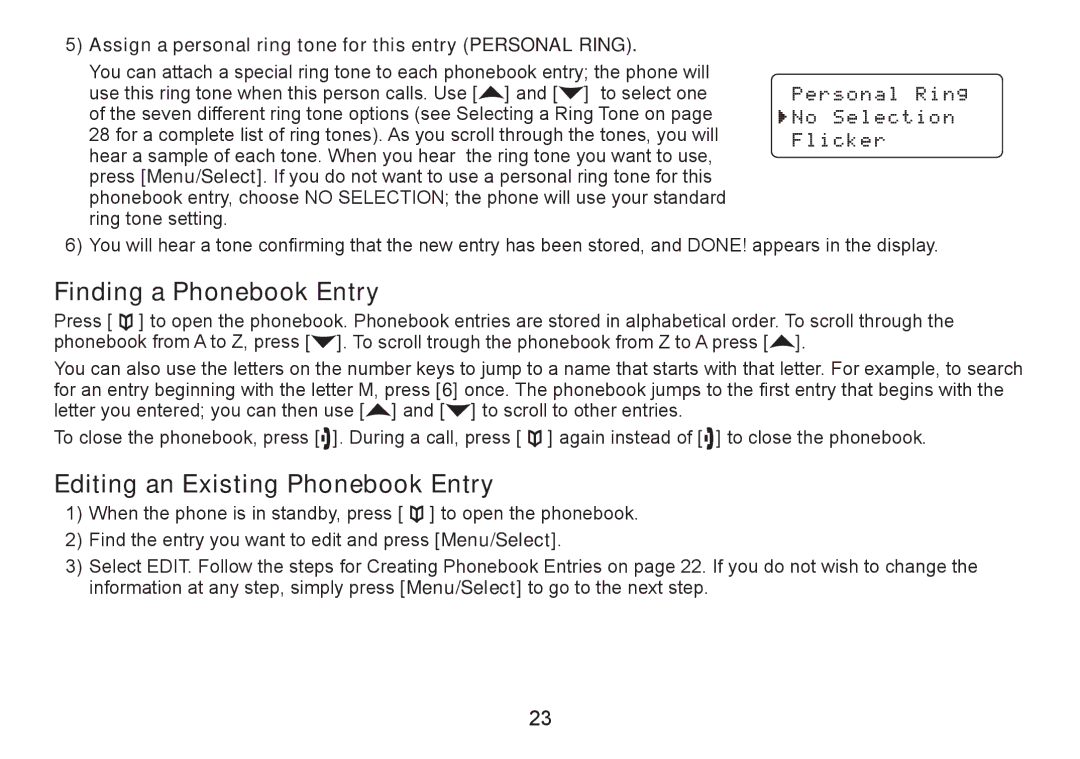 Uniden DECT2060 manual Finding a Phonebook Entry, Editing an Existing Phonebook Entry 