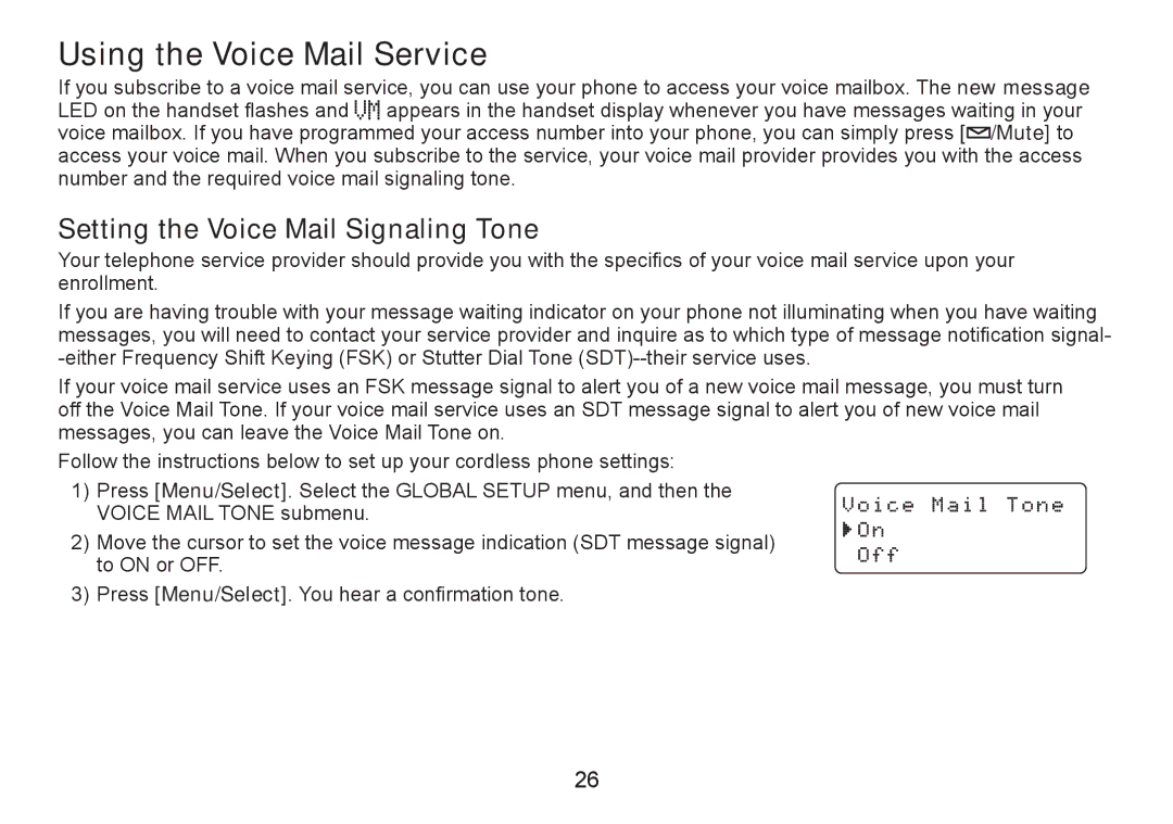 Uniden DECT2060 manual Using the Voice Mail Service, Setting the Voice Mail Signaling Tone 