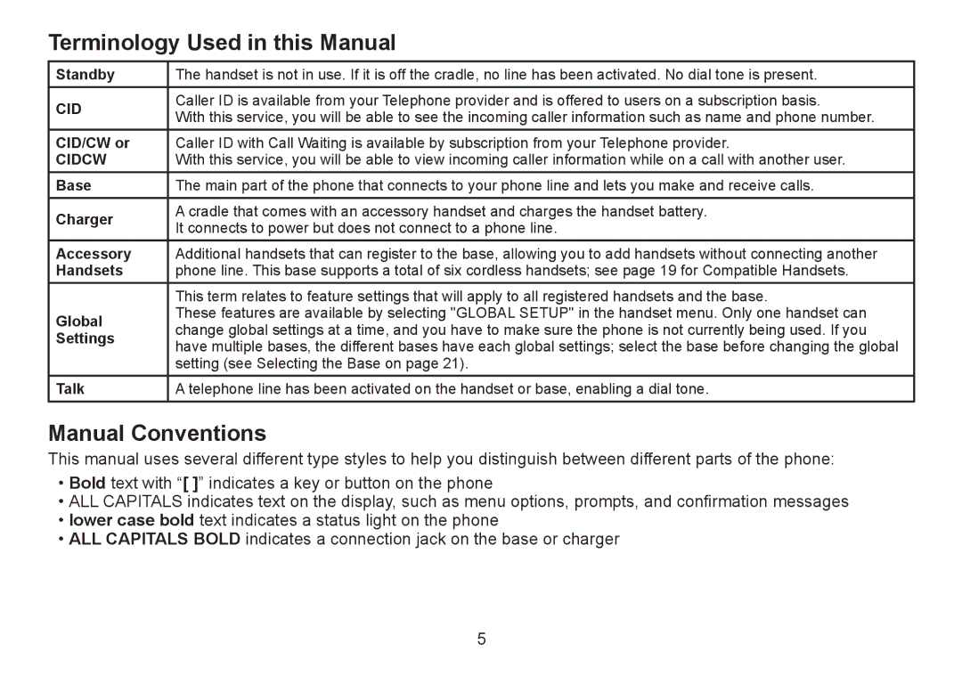 Uniden DECT2060 manual Terminology Used in this Manual, Manual Conventions 