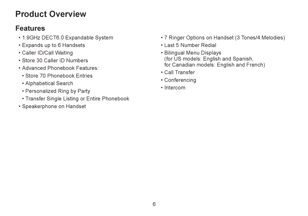 Uniden DECT2060 manual Product Overview, Features 