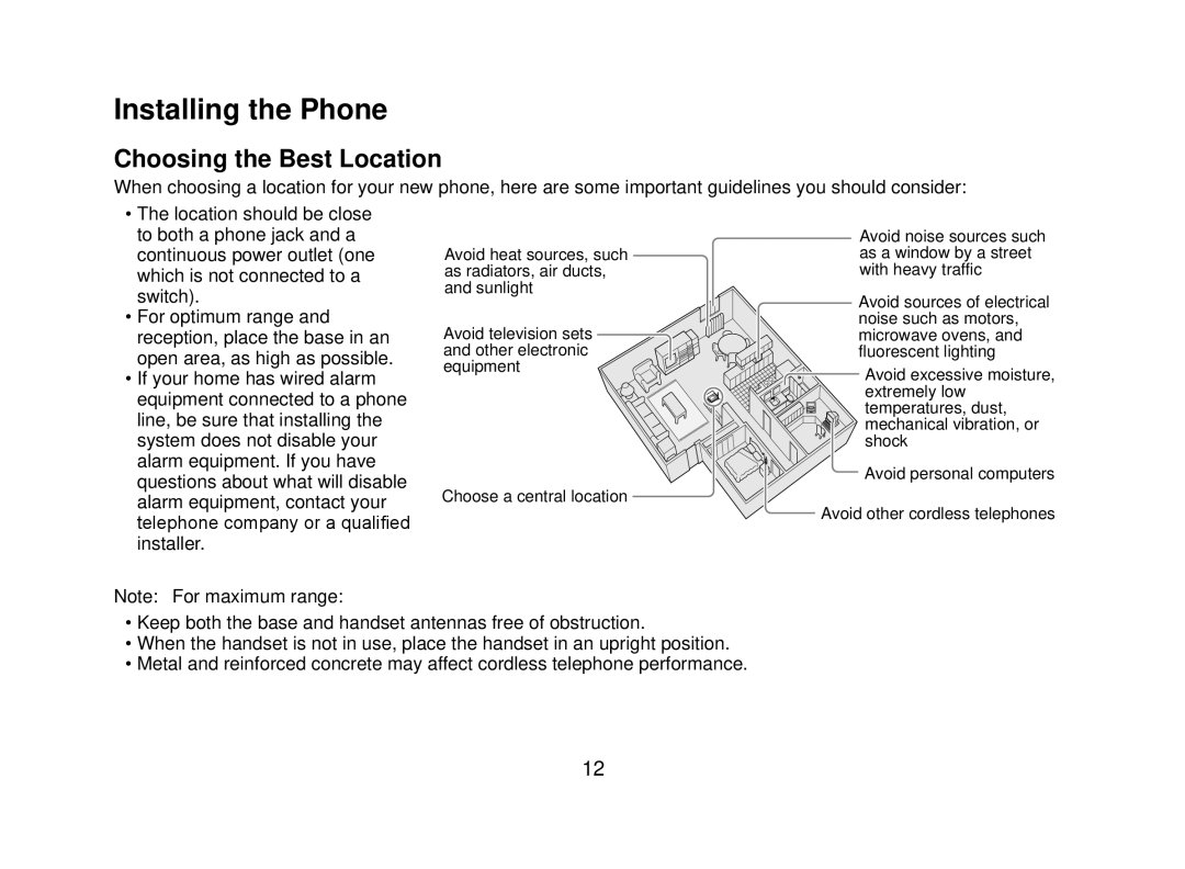 Uniden DECT2080 manual Installing the Phone, Choosing the Best Location 