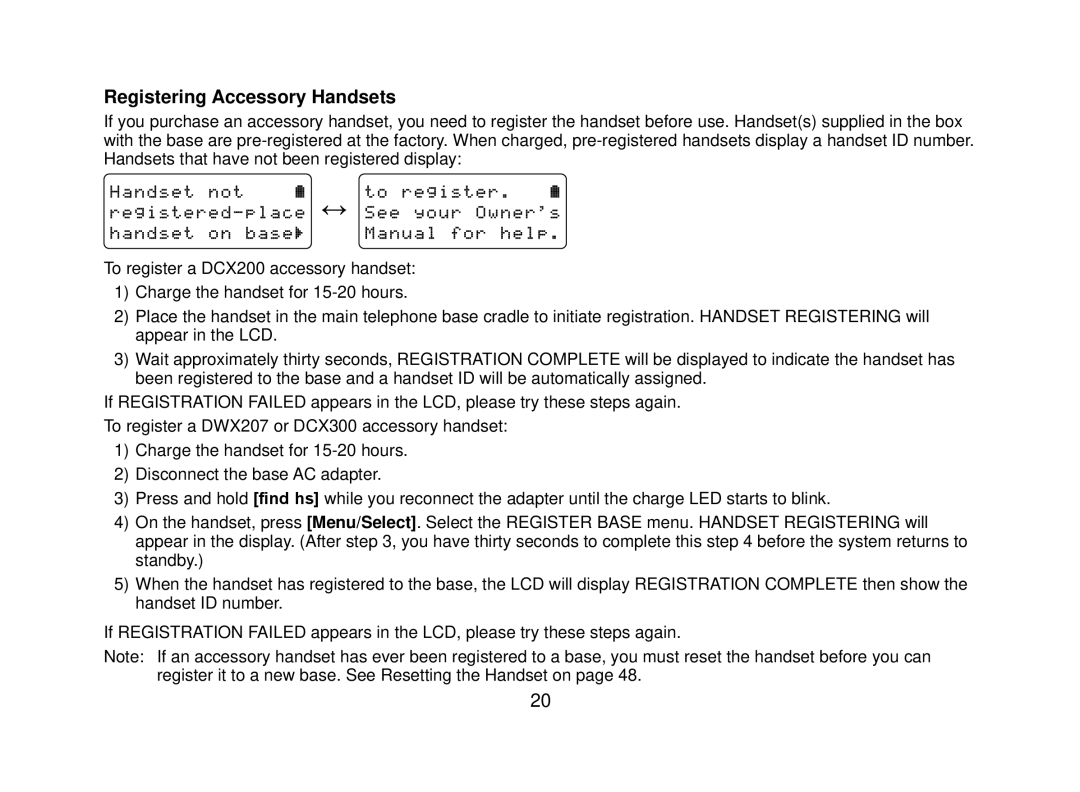 Uniden DECT2080 manual Registering Accessory Handsets 