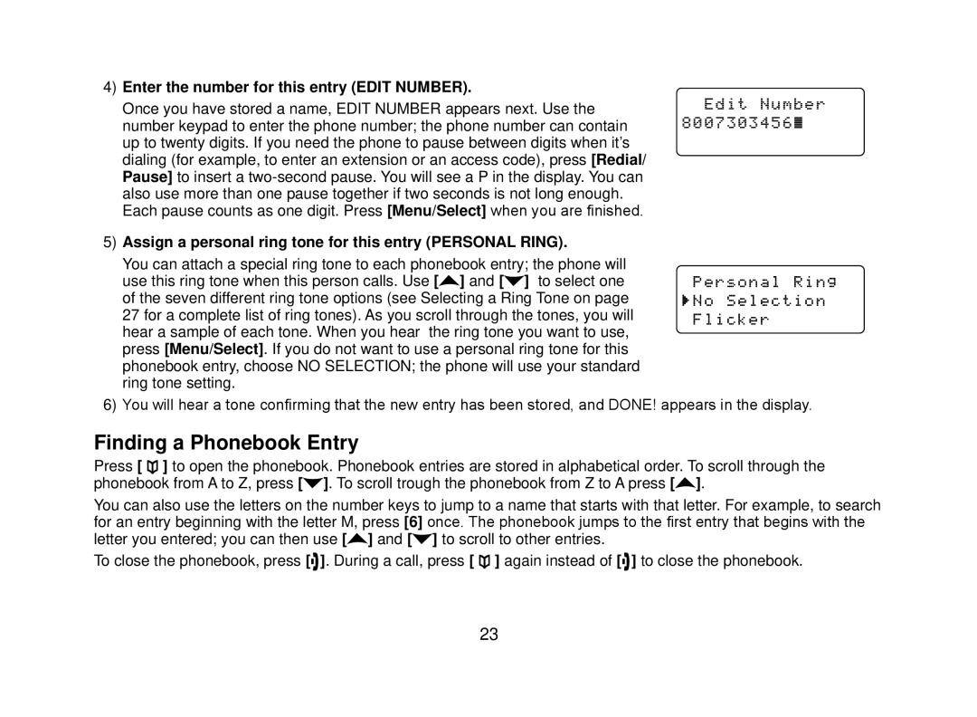 Uniden DECT2080 manual Finding a Phonebook Entry, Enter the number for this entry Edit Number 