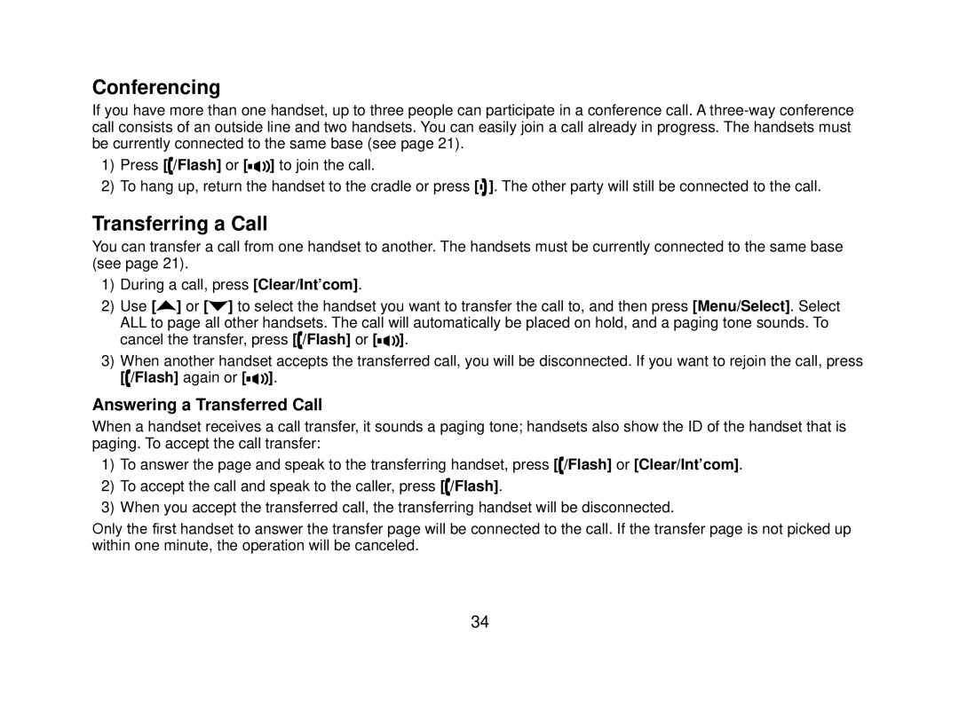 Uniden DECT2080 manual Conferencing, Transferring a Call, Answering a Transferred Call 