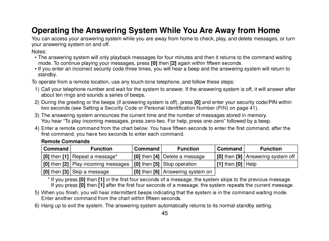 Uniden DECT2080 manual Operating the Answering System While You Are Away from Home 