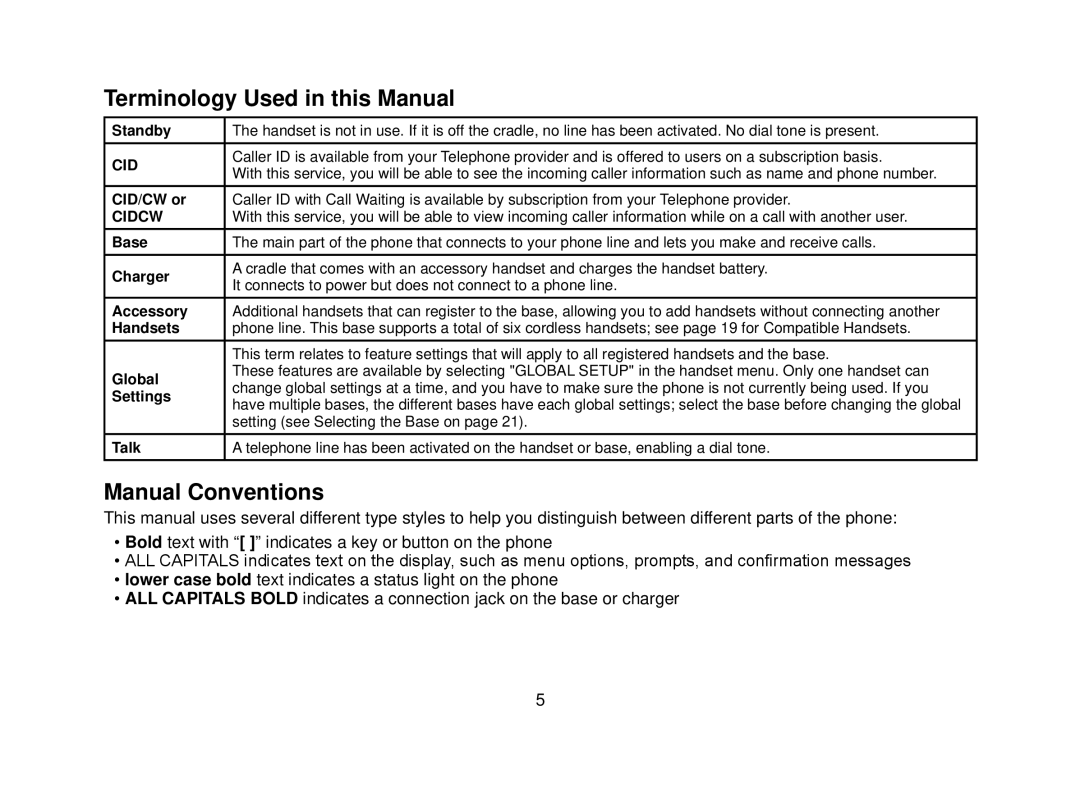 Uniden DECT2080 manual Terminology Used in this Manual, Manual Conventions 