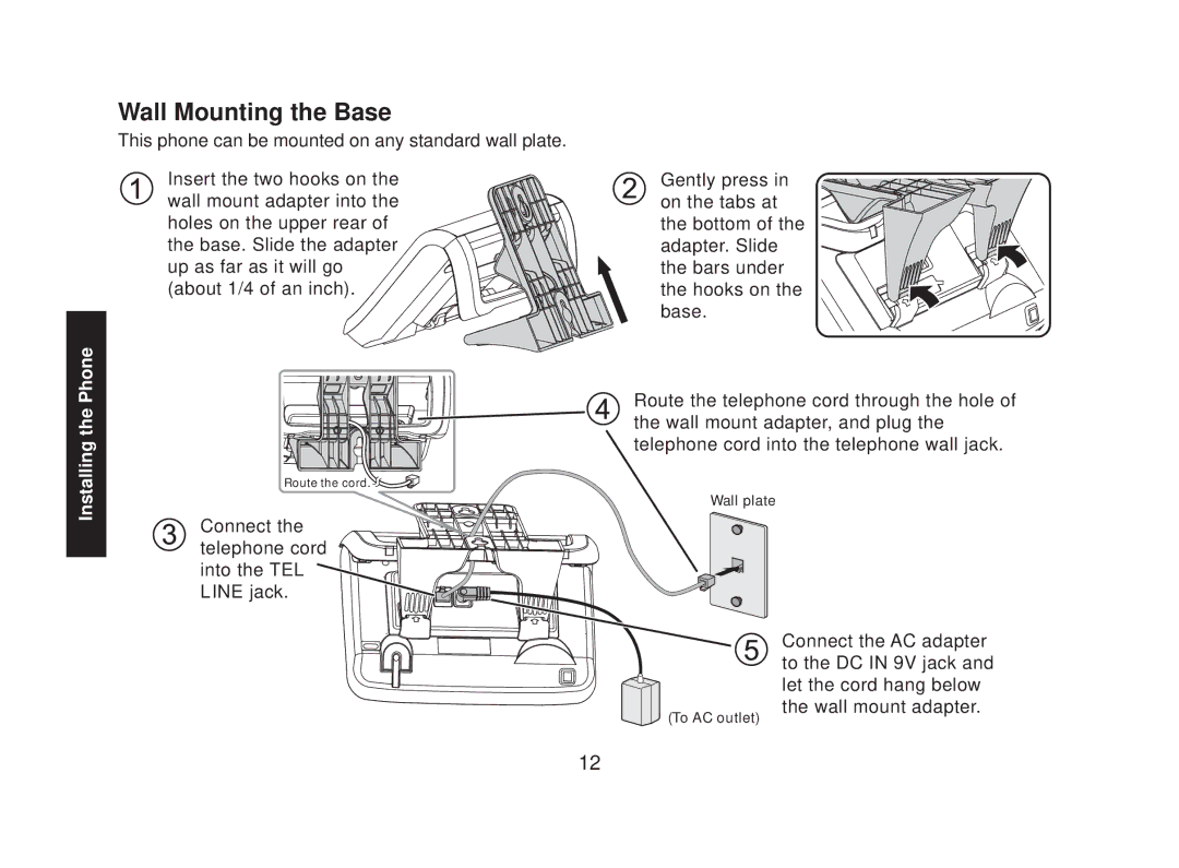 Uniden DECT2085-4WX manual Wall Mounting the Base 