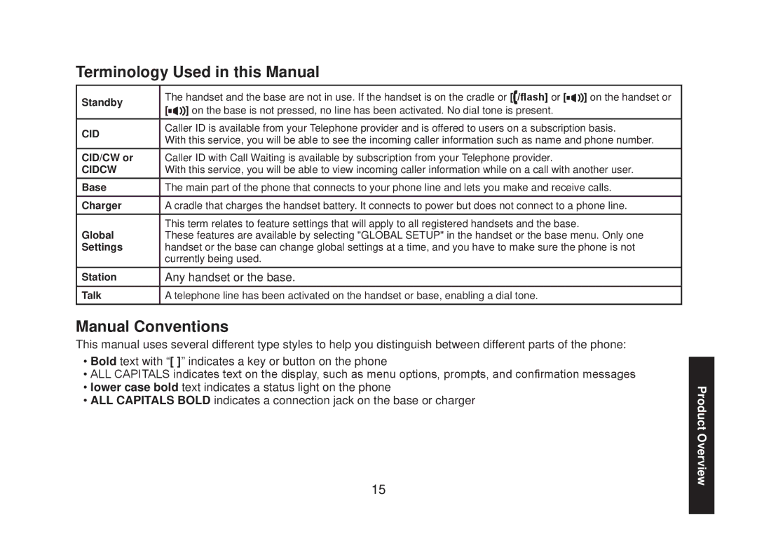 Uniden DECT2085-4WX manual Terminology Used in this Manual, Manual Conventions, Any handset or the base 