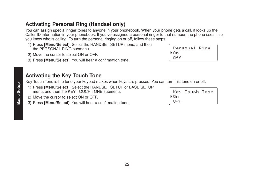 Uniden DECT2085-4WX manual Activating Personal Ring Handset only, Activating the Key Touch Tone 