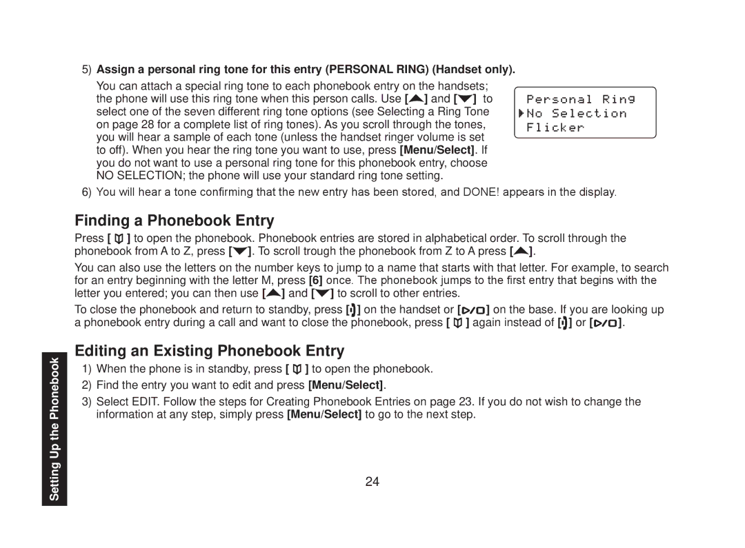 Uniden DECT2085-4WX manual Finding a Phonebook Entry, Editing an Existing Phonebook Entry 