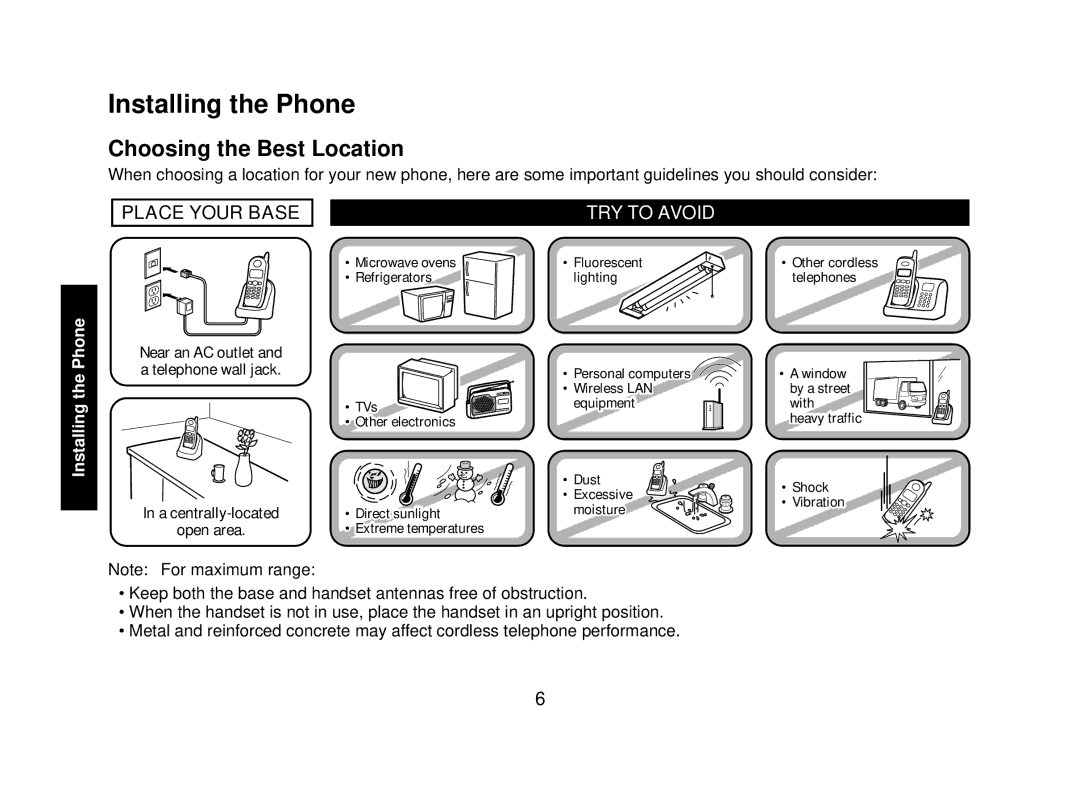 Uniden DECT2085-4WX manual Installing the Phone, Choosing the Best Location 