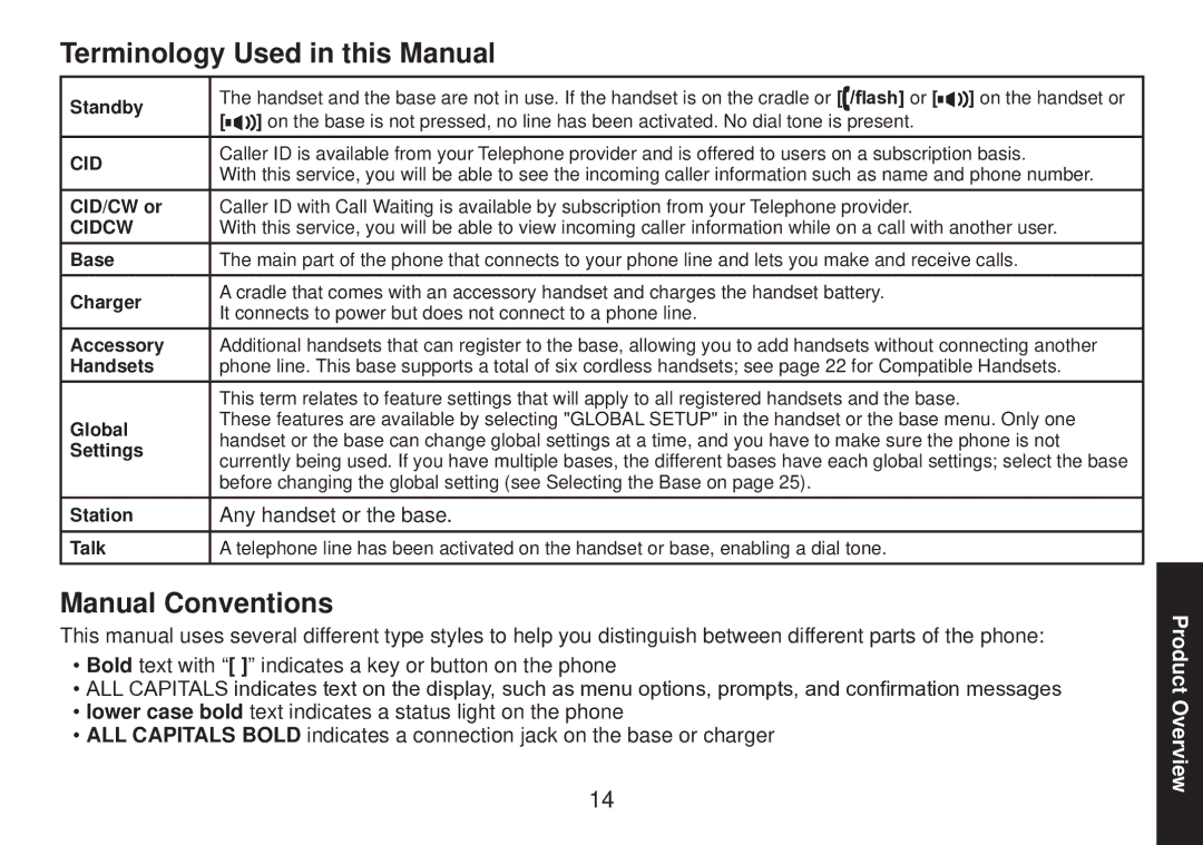 Uniden DECT2085 manual Terminology Used in this Manual, Manual Conventions 